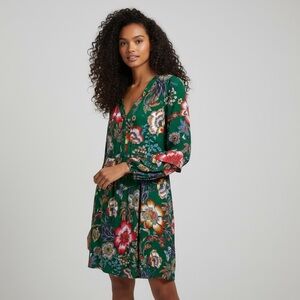 NWT Anthropologie Fig and Flower Vibrant Green Floral‎ Dress L